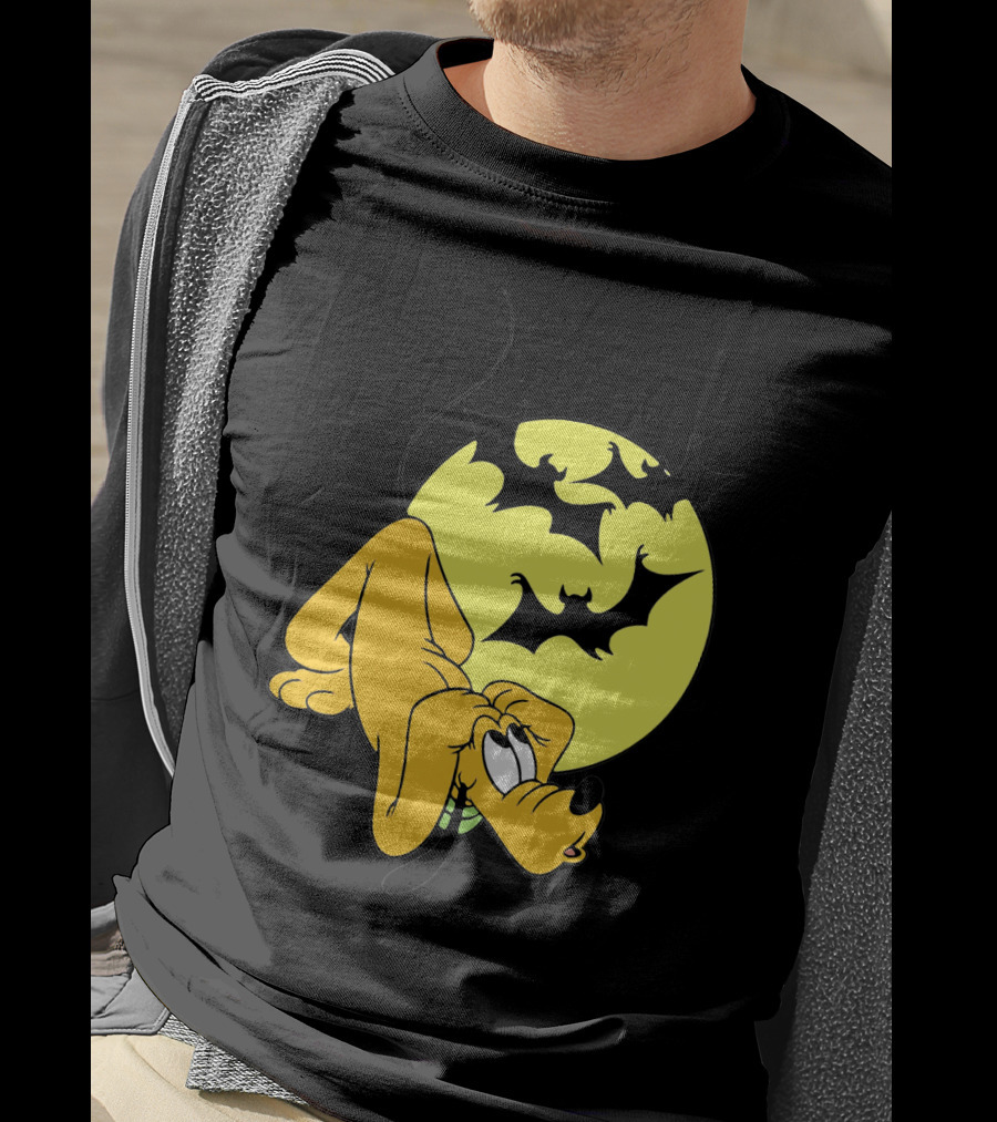 Halloween Moon Spooky Pluto With Bats Mickey Mouse Minnie Mouse Coloring Book T-Shirt