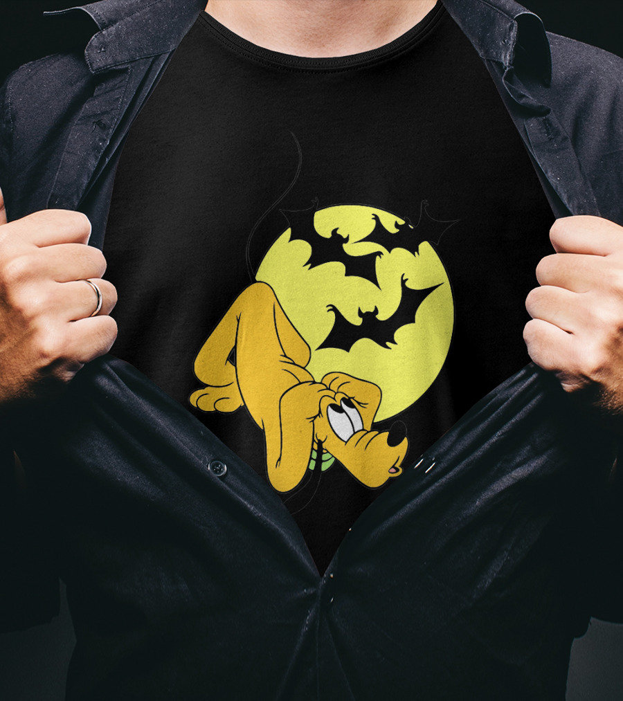Halloween Moon Spooky Pluto With Bats Mickey Mouse Minnie Mouse Coloring Book T-Shirt