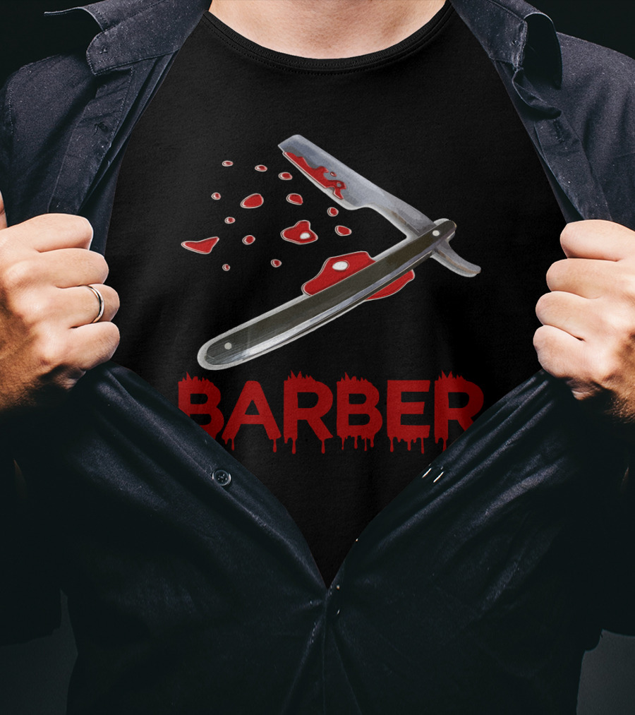 Halloween Barber Straight Razor Blood Drips T-Shirt