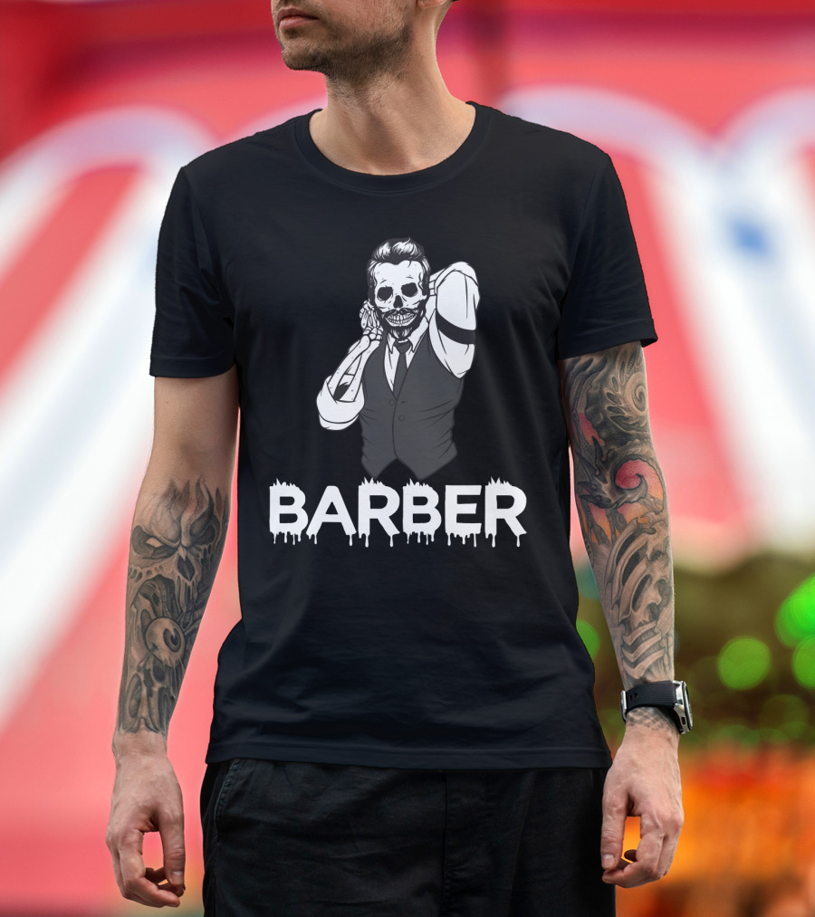 Halloween Barber Skeleton Hairstylist T-Shirt