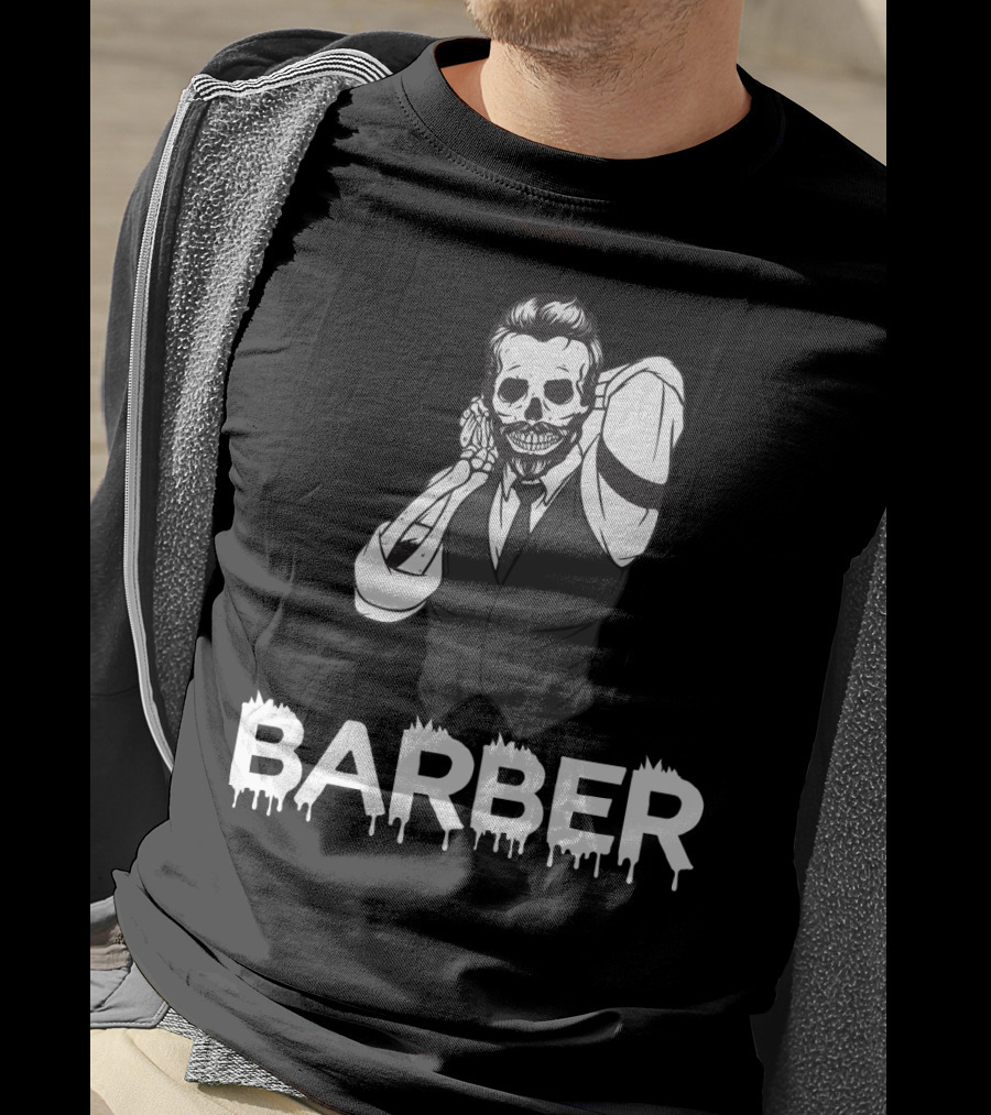 Halloween Barber Skeleton Hairstylist T-Shirt