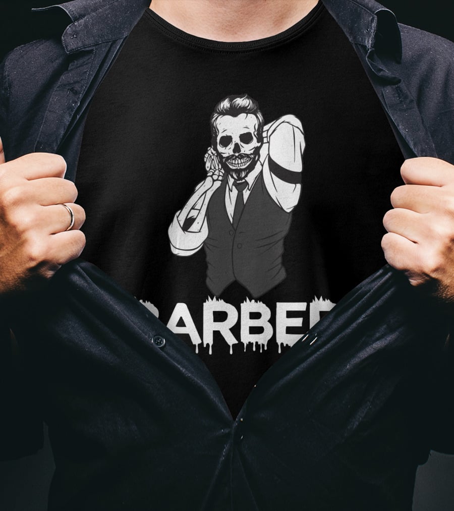 Halloween Barber Skeleton Hairstylist T-Shirt