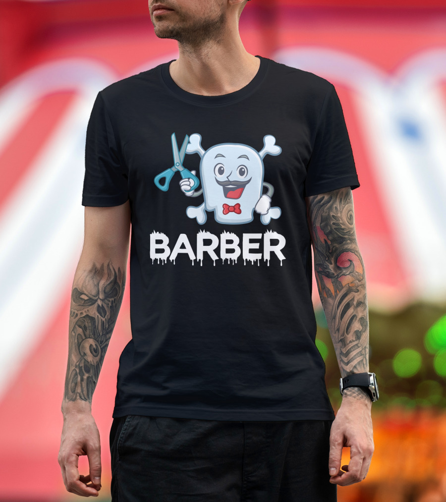 Barber Halloween Ghost With Scissors And Bow Tie T-Shirt