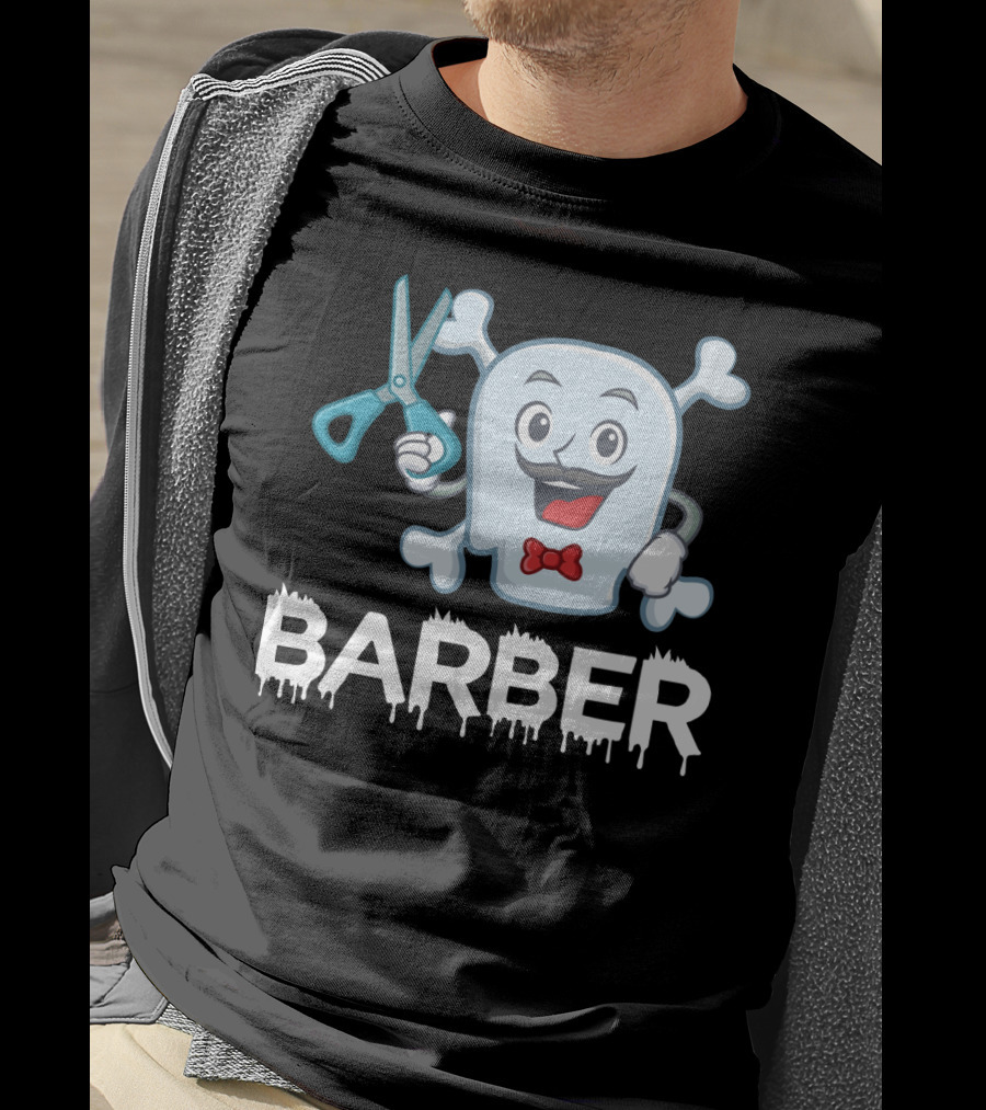Barber Halloween Ghost With Scissors And Bow Tie T-Shirt