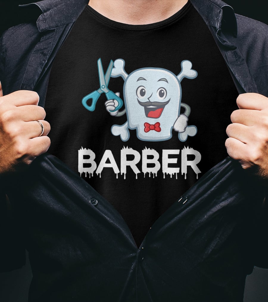 Barber Halloween Ghost With Scissors And Bow Tie T-Shirt