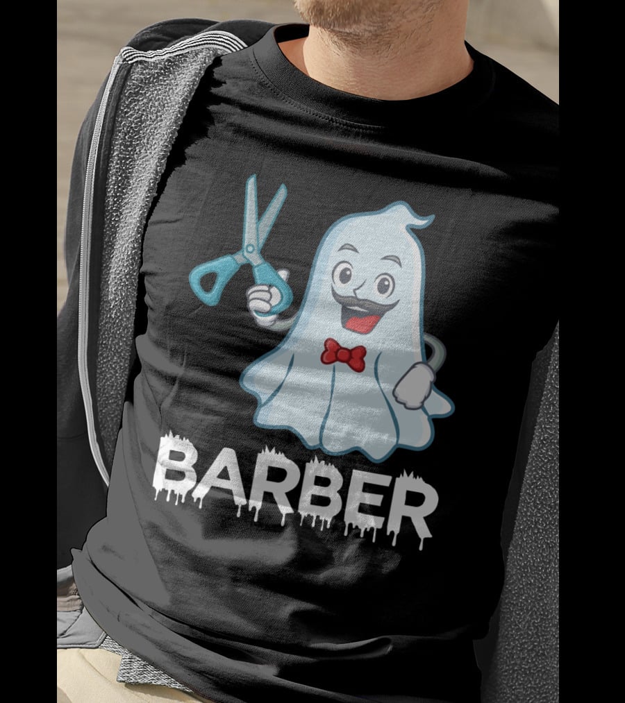 Halloween Ghost Barber Hairstylist Scissors Spirited T-Shirt