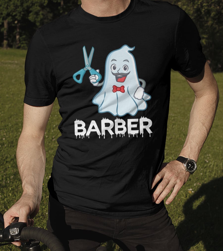 Halloween Ghost Barber Hairstylist Scissors Spirited T-Shirt