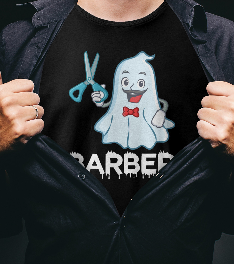 Halloween Ghost Barber Hairstylist Scissors Spirited T-Shirt