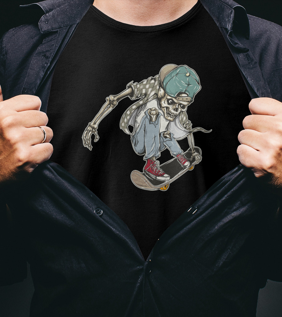 Halloween Skeleton Skateboarding Skull Trick Urban Streetwear T-Shirt