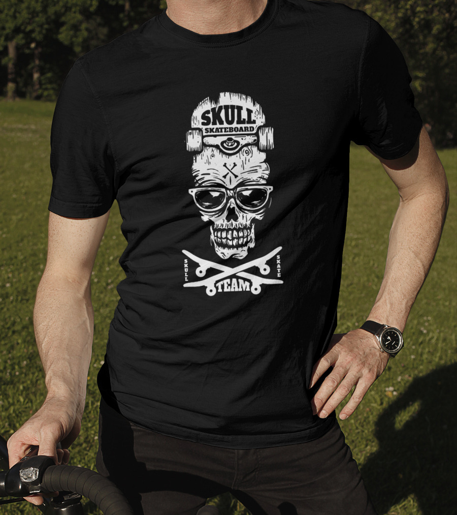 Skull Team Skateboard Halloween Skull Skate Skateboard T-Shirt