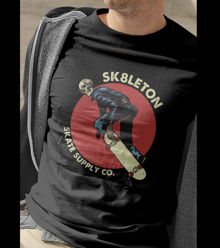 SK8leton Skate Supply Co Halloween Skateboard Skeleton Skater T-Shirt