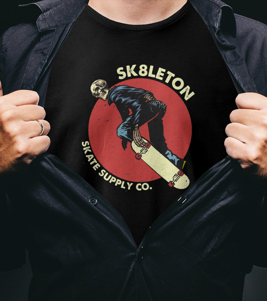 SK8leton Skate Supply Co Halloween Skateboard Skeleton Skater T-Shirt