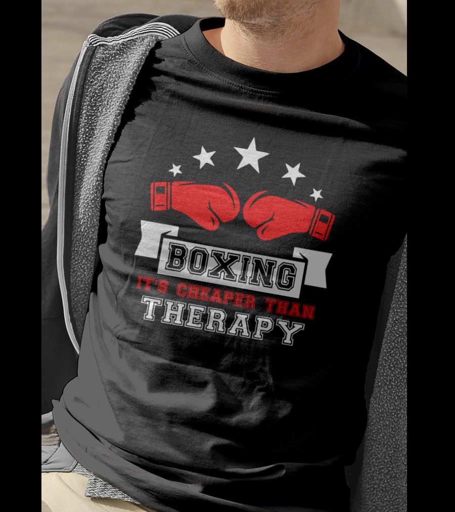 Boxing It's Cheaper Than Therapy Red Gloves Stars Boxer T-Shirt