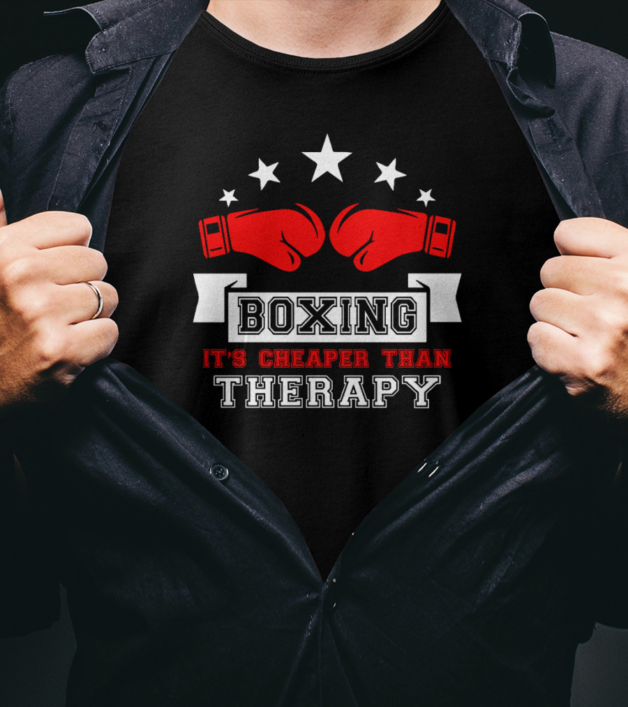 Boxing It's Cheaper Than Therapy Red Gloves Stars Boxer T-Shirt