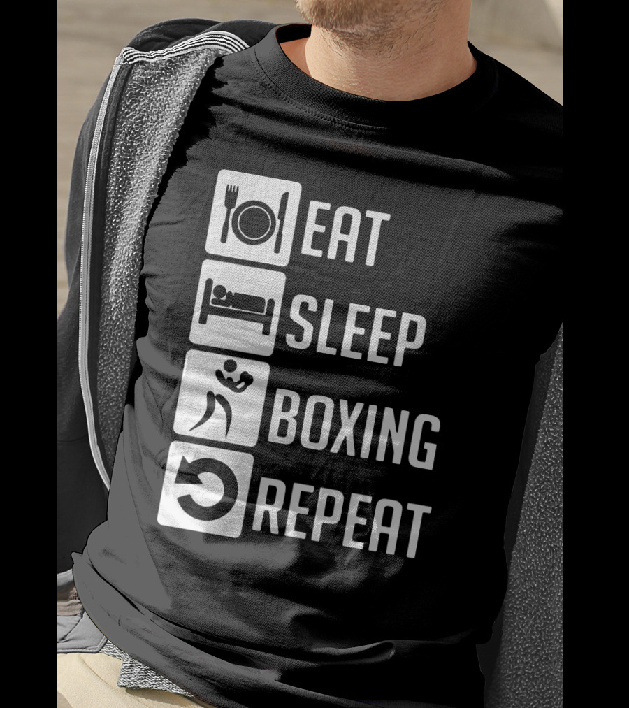 EAT SLEEP BOXING REPEAT Lifestyle Routine Iconic Symbols T-Shirt