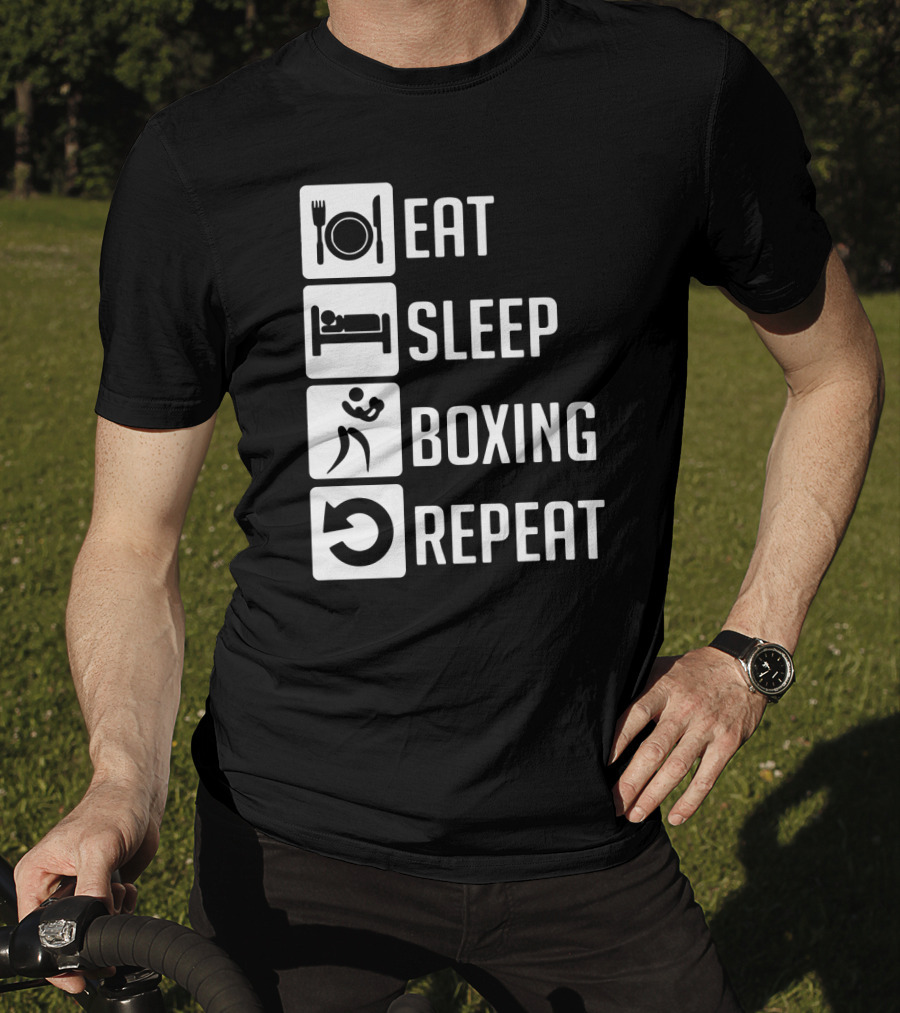 EAT SLEEP BOXING REPEAT Lifestyle Routine Iconic Symbols T-Shirt