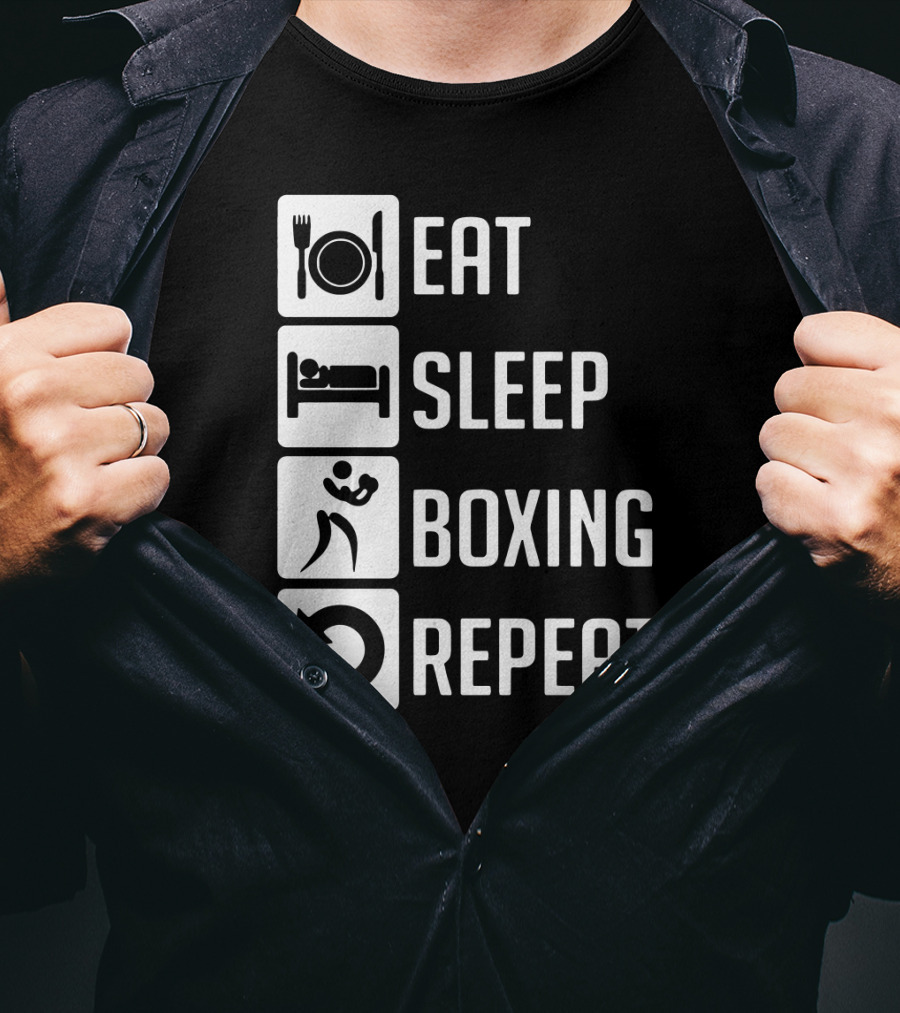 EAT SLEEP BOXING REPEAT Lifestyle Routine Iconic Symbols T-Shirt