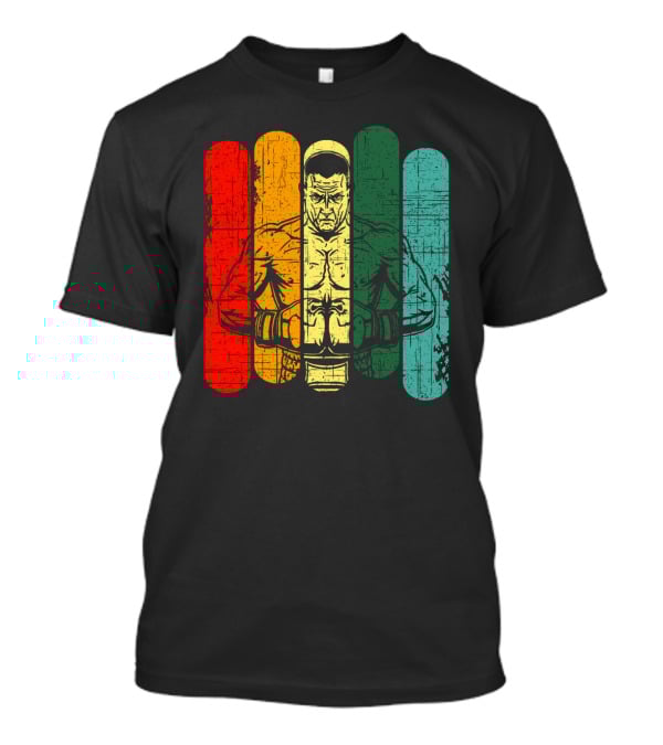 Retro Boxing Champion With Bold Multicolor Stripes T-Shirt
