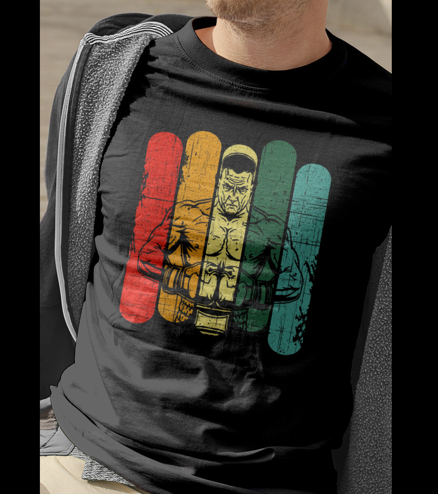 Retro Boxing Champion With Bold Multicolor Stripes T-Shirt