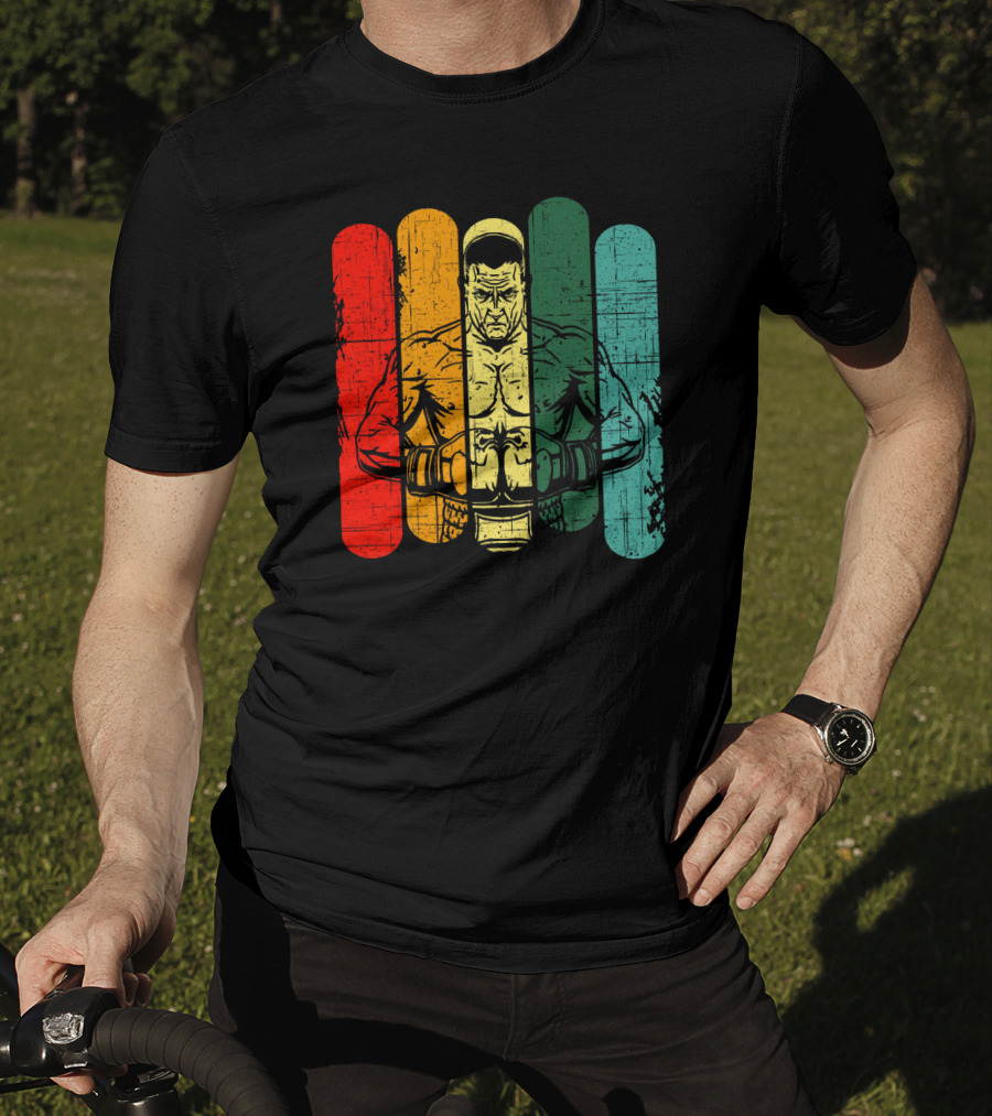 Retro Boxing Champion With Bold Multicolor Stripes T-Shirt