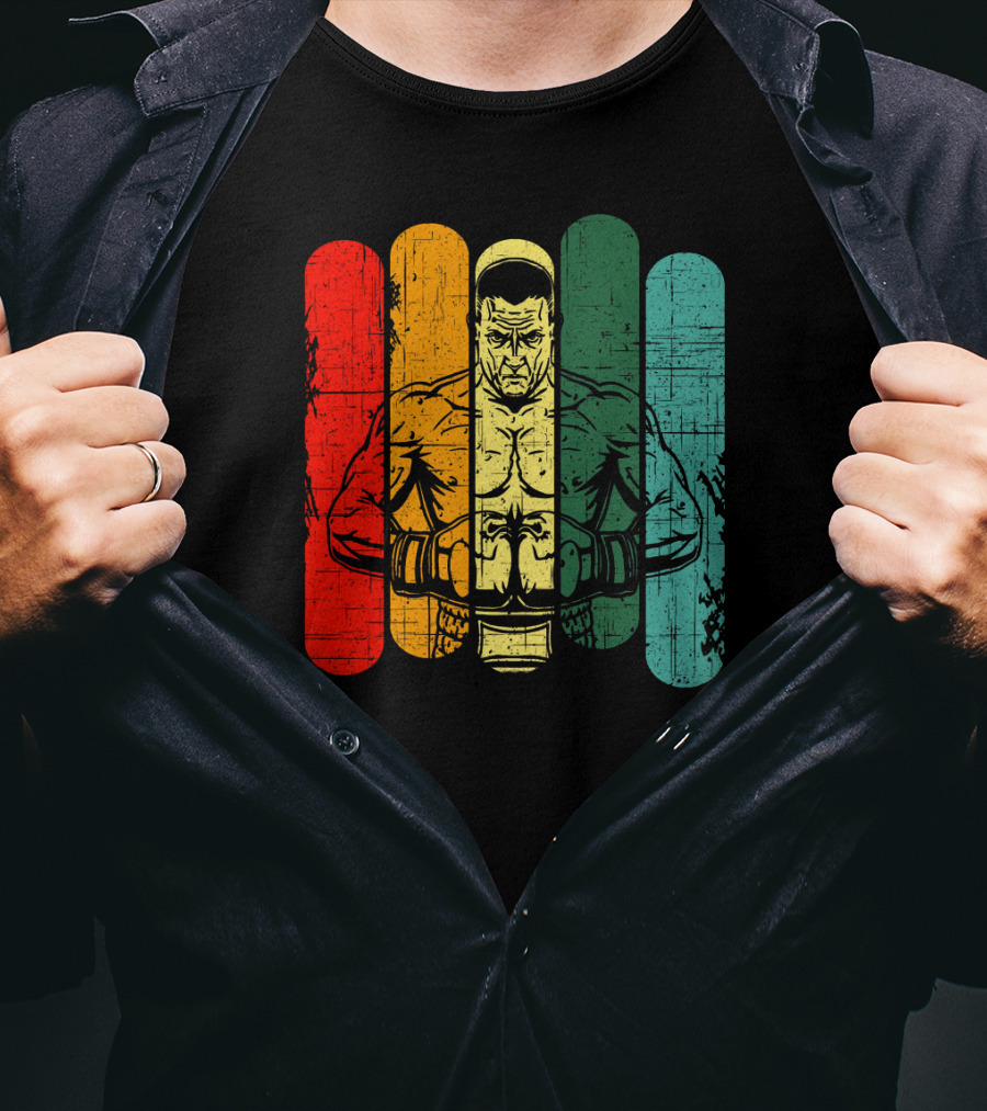 Retro Boxing Champion With Bold Multicolor Stripes T-Shirt