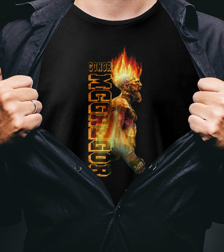 Conor McGregor Fiery Profile MMA Icon With Burning Flame Hair T-Shirt