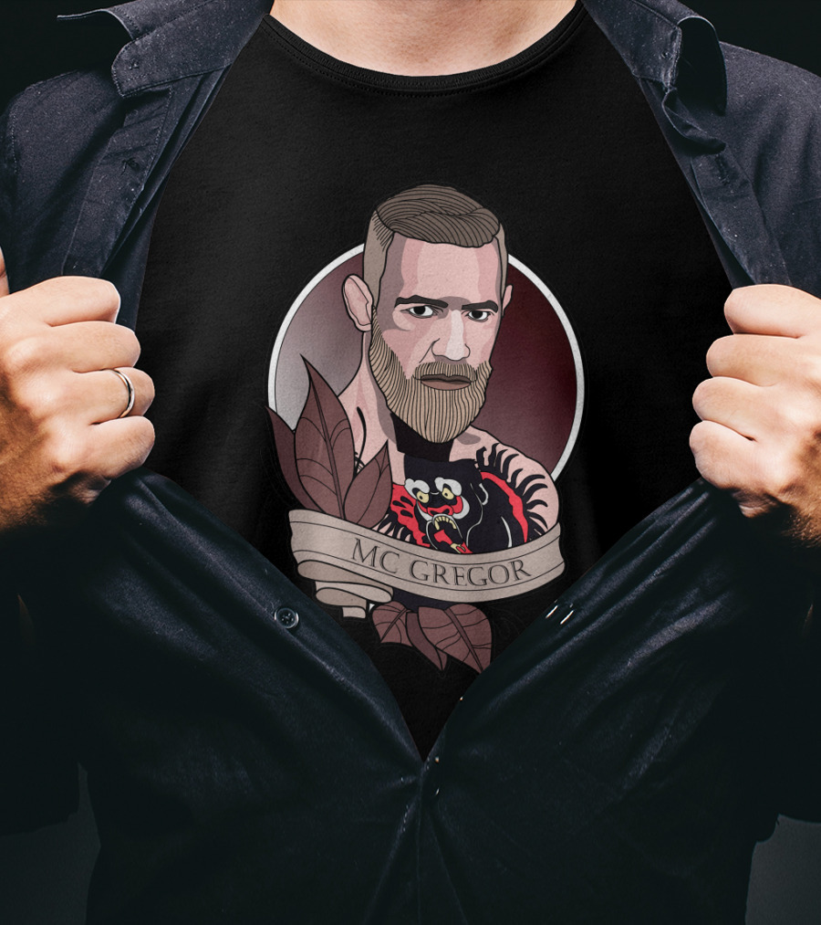 Conor Mcgregor Tattoo Illustration With Banner T-Shirt