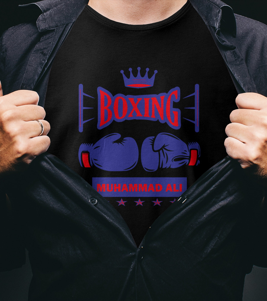 Muhammad Ali Boxing Gloves Crown Stars T-Shirt