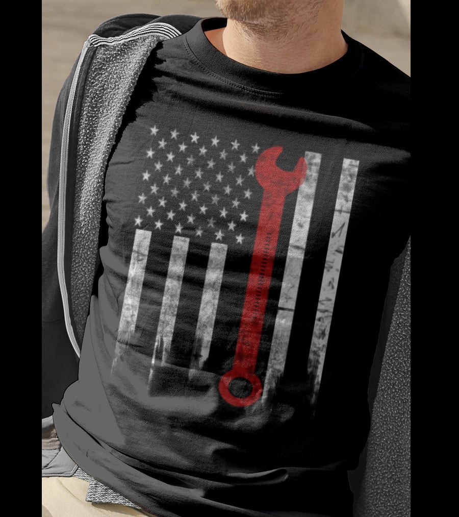 American Flag Wrench Engineer T-Shirt