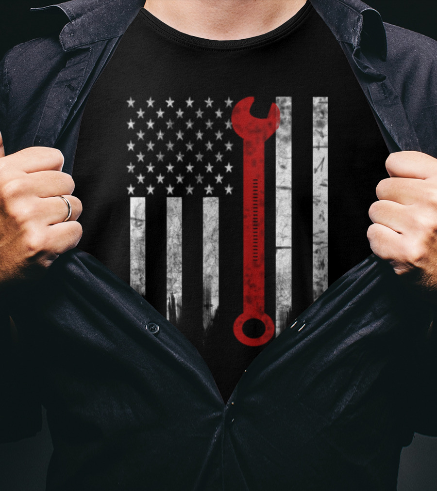 American Flag Wrench Engineer T-Shirt