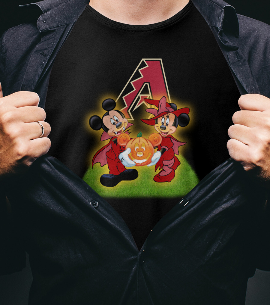 Arizona Diamondbacks Halloween Mickey And Minnie With Pumpkin T-Shirt