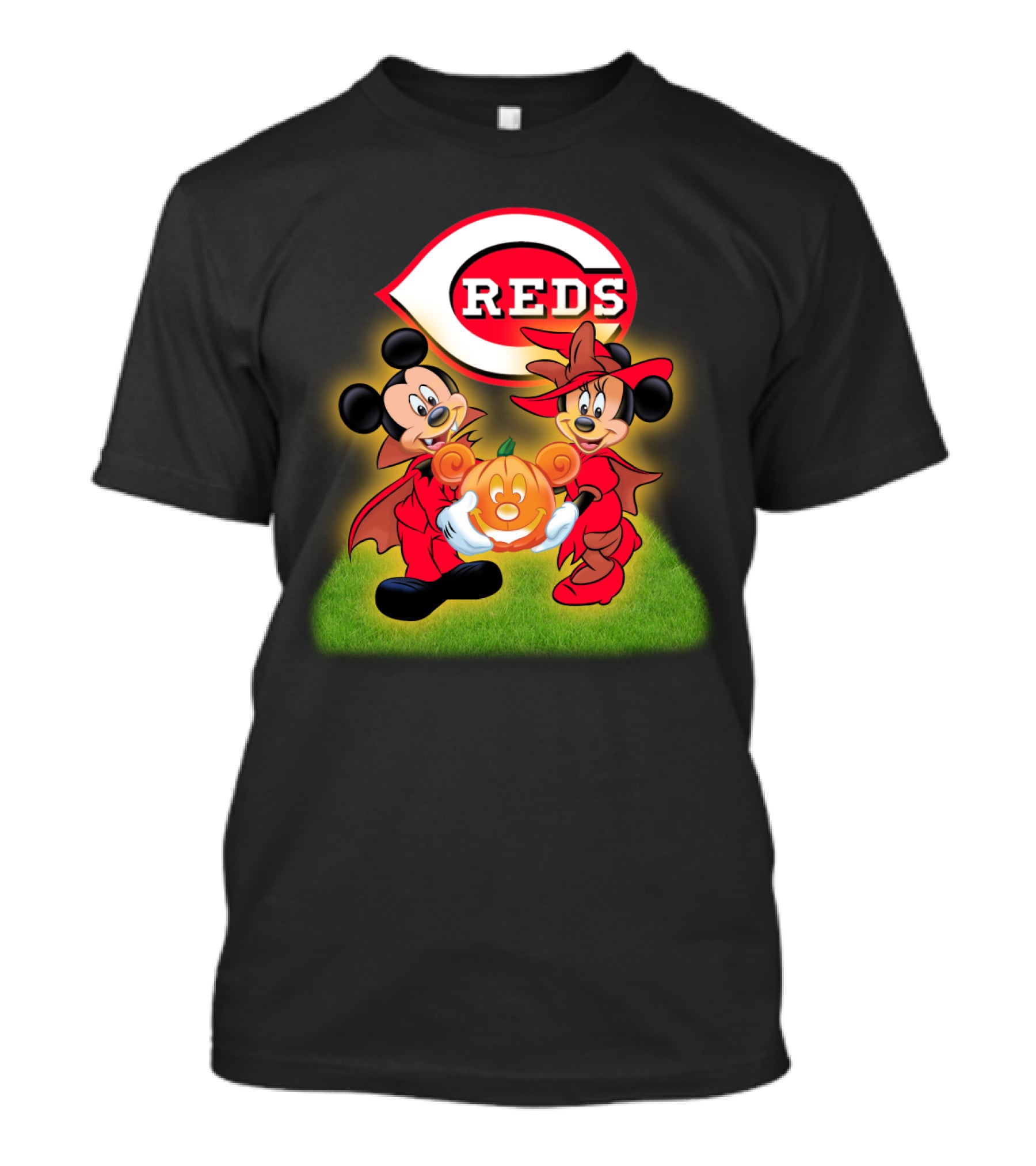 Cincinnati Reds Halloween Mickey Minnie Pumpkin T-Shirt