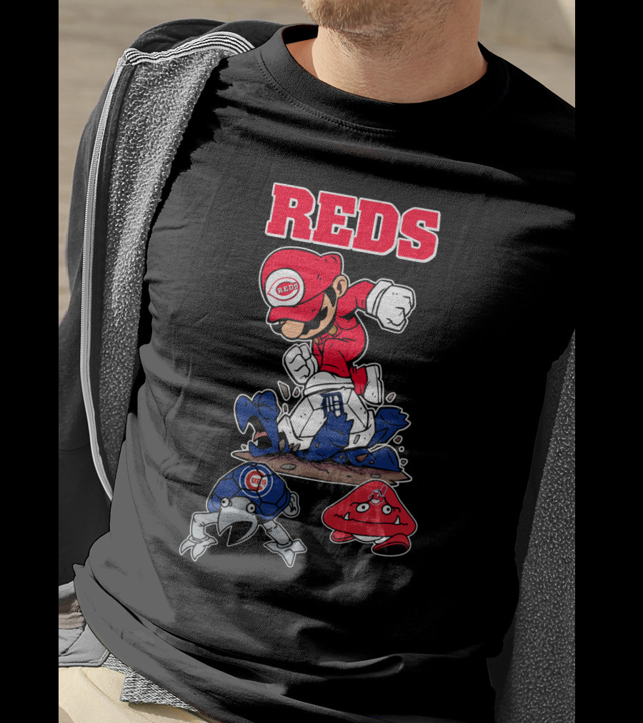 Reds Cincinnati Baseball Super Mario Style Crossover T-Shirt
