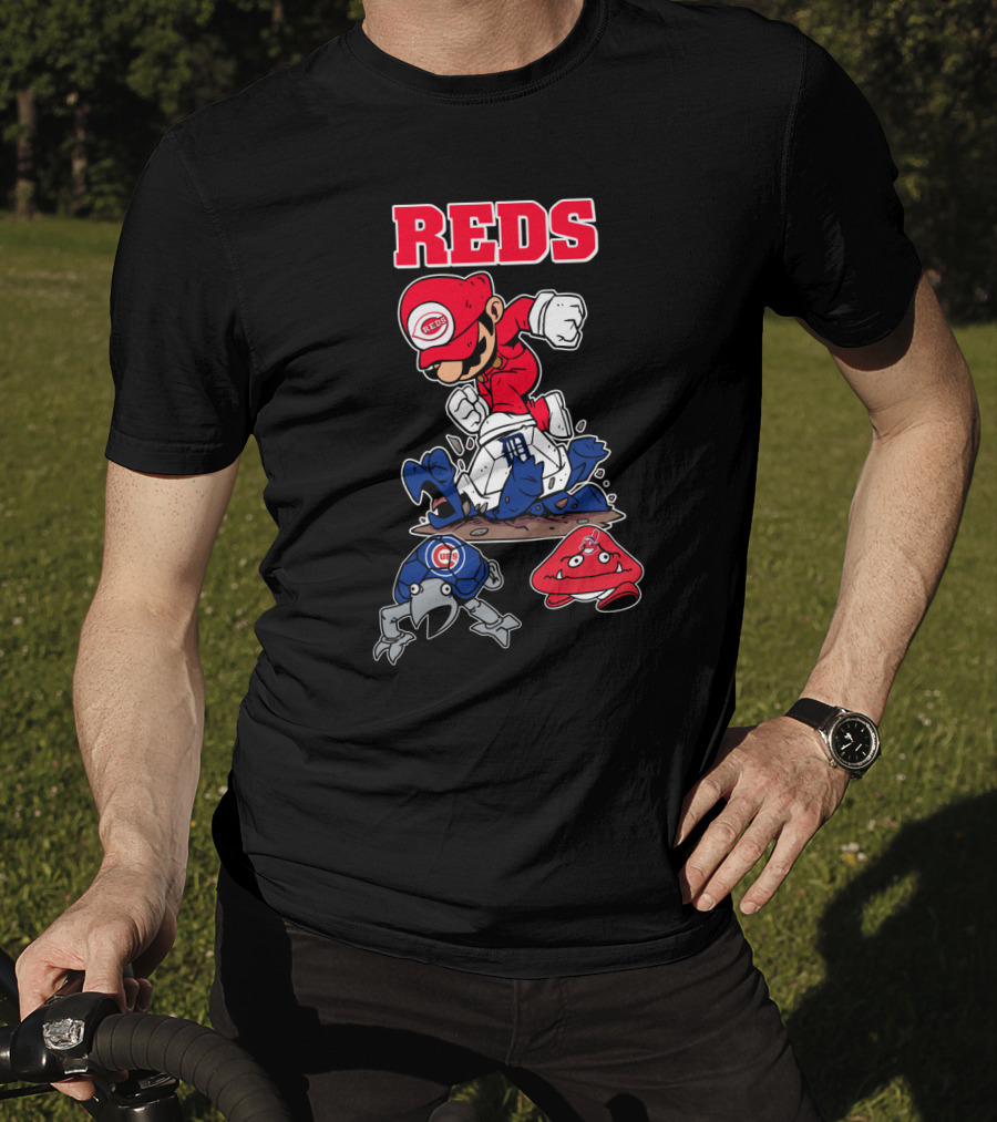 Reds Cincinnati Baseball Super Mario Style Crossover T-Shirt