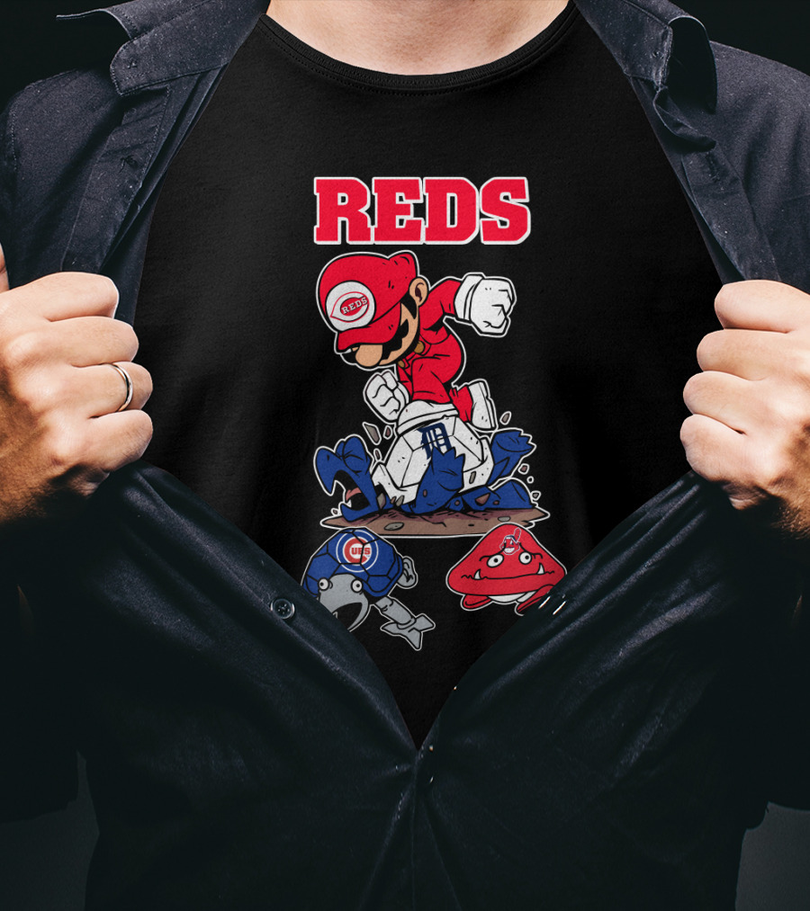 Reds Cincinnati Baseball Super Mario Style Crossover T-Shirt