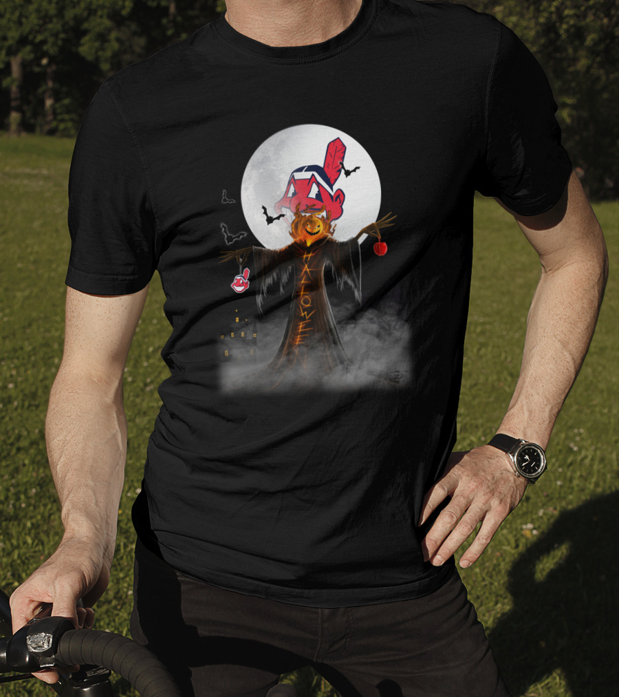 Halloween Cleveland Indians Jack-O'-Lantern Moon Bats T-Shirt