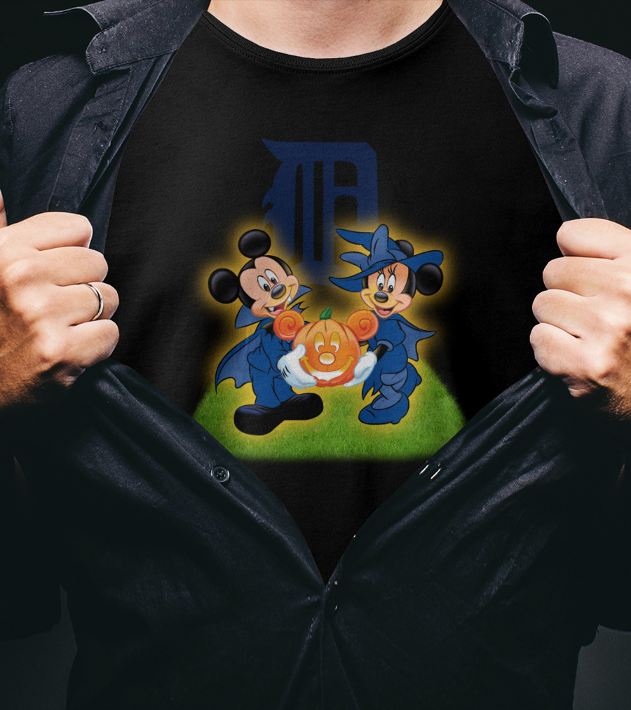 Halloween Detroit Tigers Mickey And Minnie Pumpkin T-Shirt