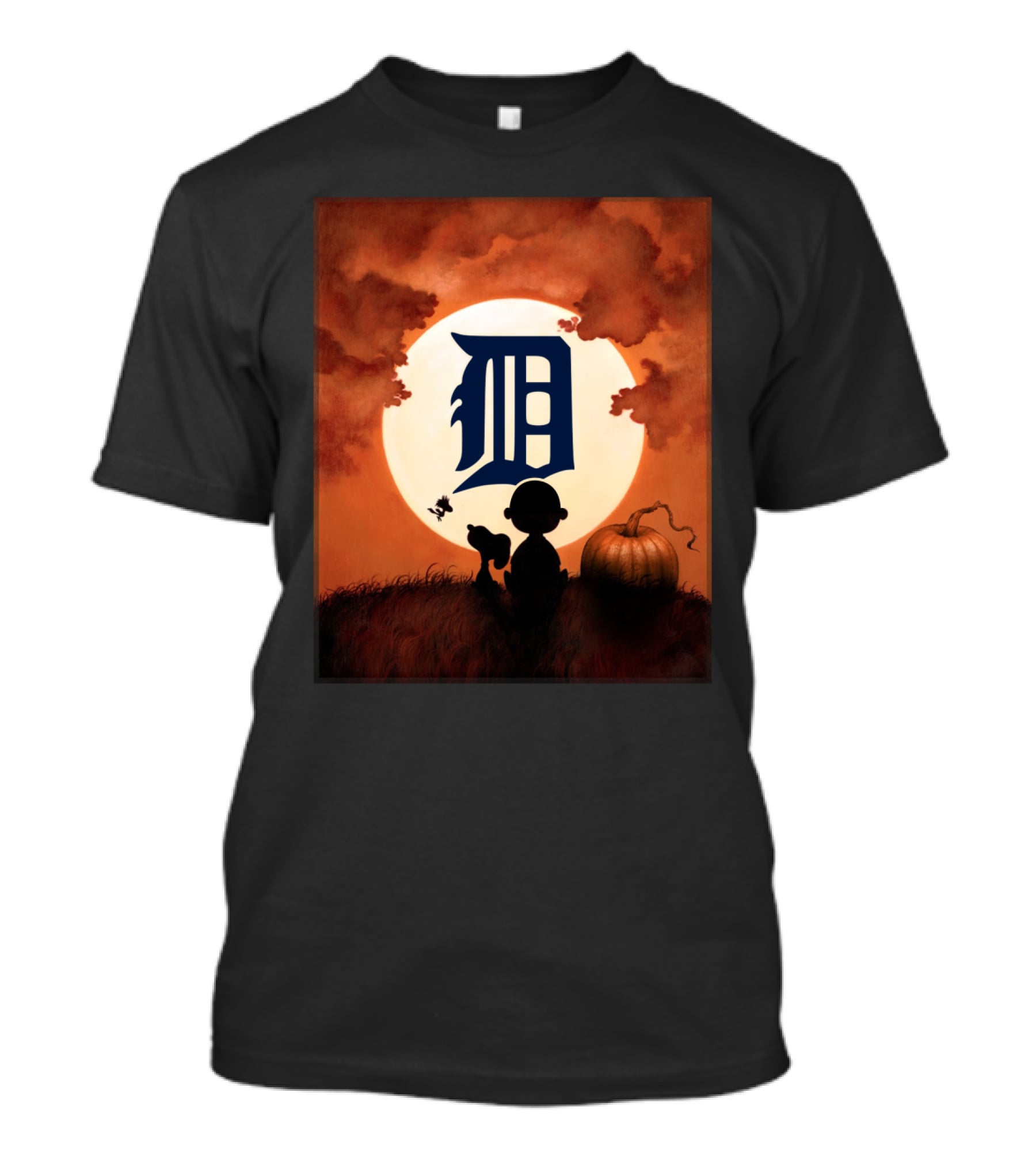 Detroit Tigers Halloween Full Moon Pumpkin Scene T-Shirt