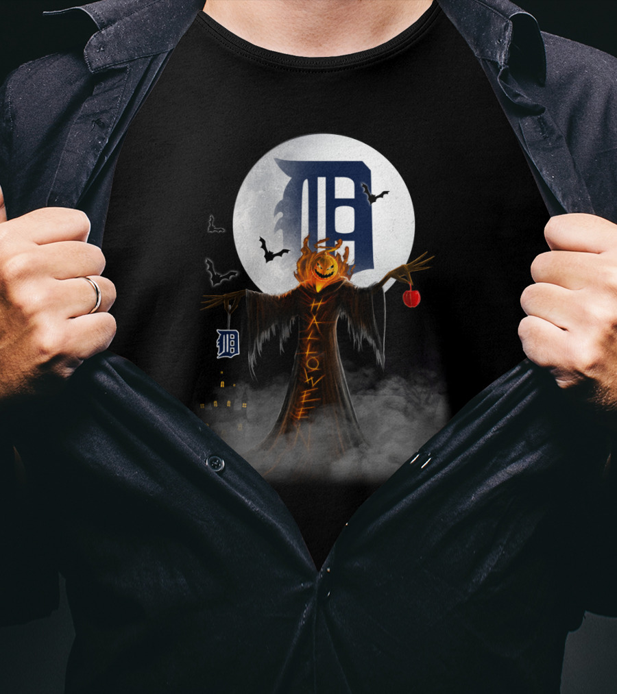Halloween Detroit Tigers Haunted Pumpkin Night T-Shirt