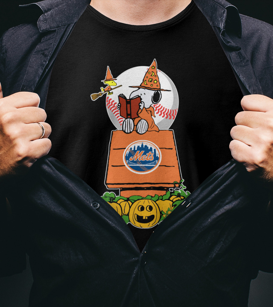 Mets Halloween Snoopy Reading Baseball Pumpkin Patch Theme T-Shirt