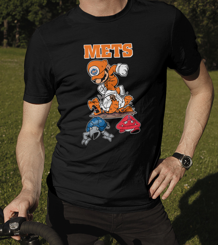 Mets Mario Baseball Crossover With Capsule And Sf Giants Goomba T-Shirt