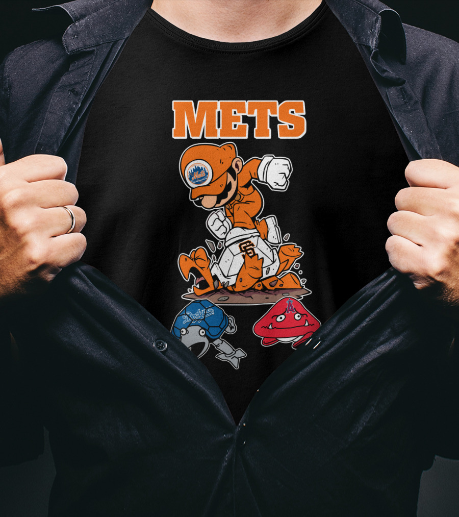 Mets Mario Baseball Crossover With Capsule And Sf Giants Goomba T-Shirt