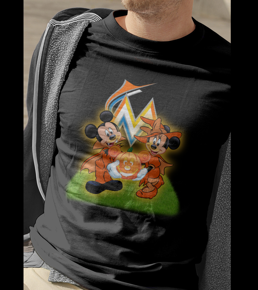 Halloween Miami Marlins Mickey And Minnie With Pumpkin T-Shirt