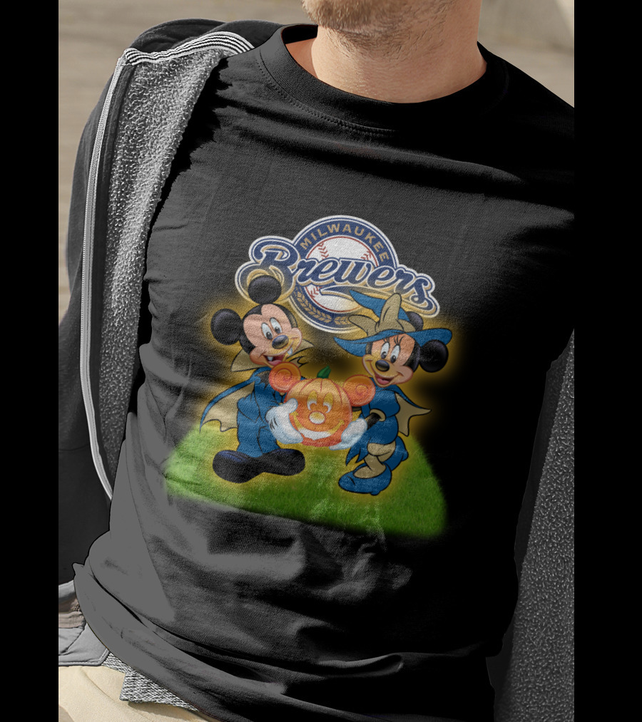Milwaukee Brewers Halloween Mickey Mouse And Minnie Pumpkin T-Shirt