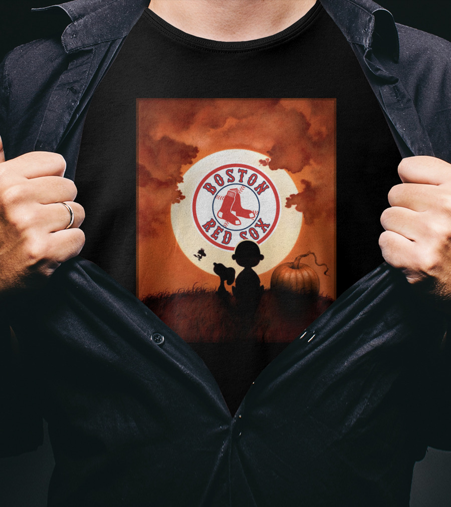 Boston Red Sox Halloween Night With Pumpkin And Full Moon T-Shirt