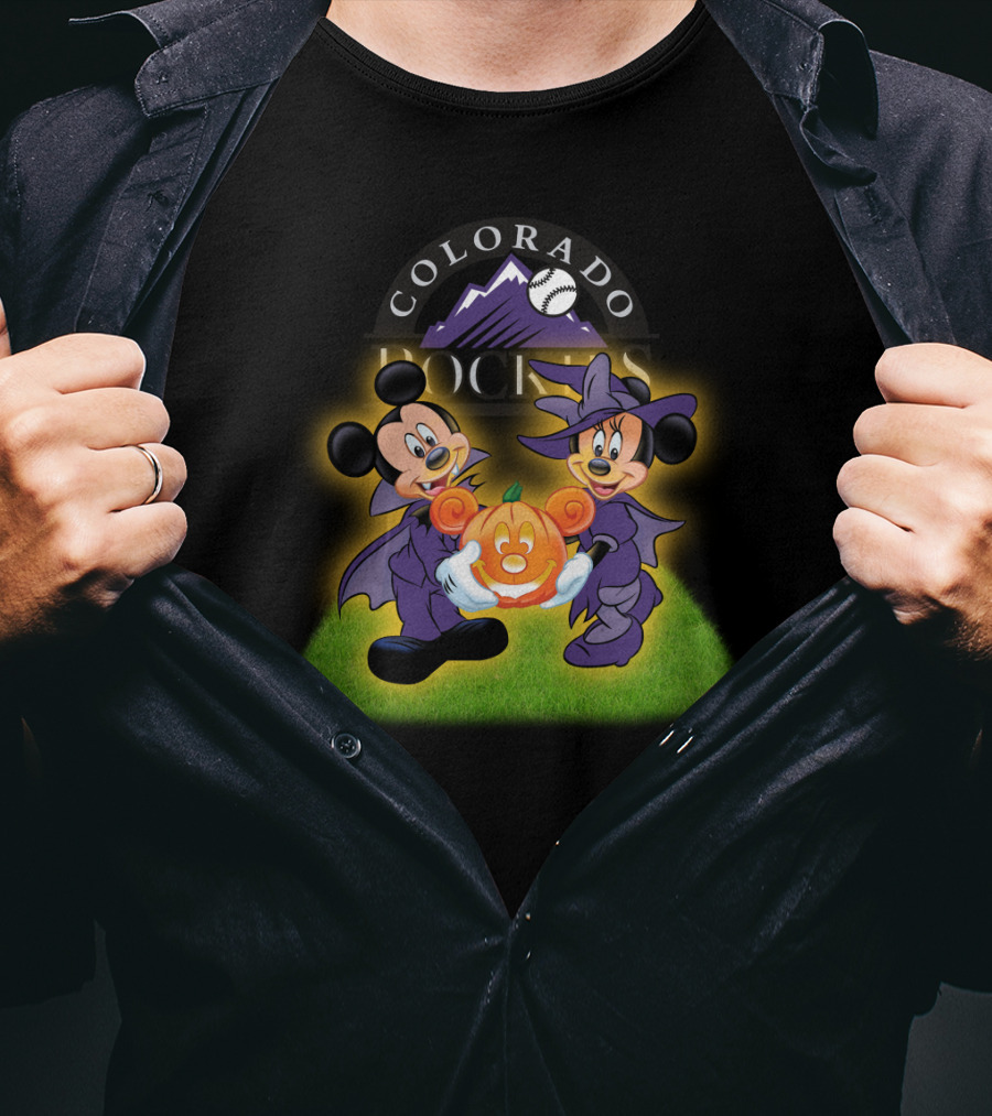 Colorado Rockies Halloween Mickey Minnie Pumpkin T-Shirt