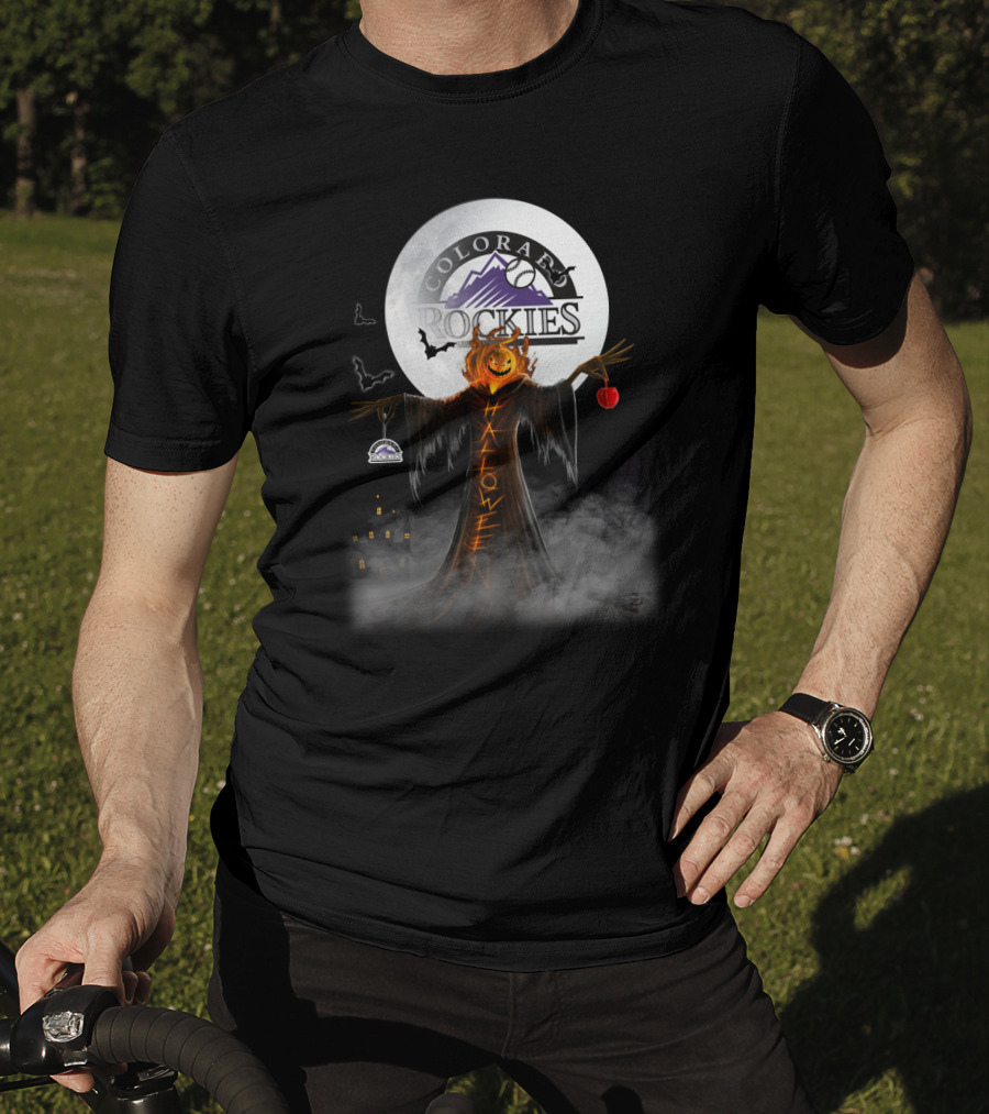 Colorado Rockies Halloween Pumpkin Moon Bats Castle Spooky Shadows T-Shirt