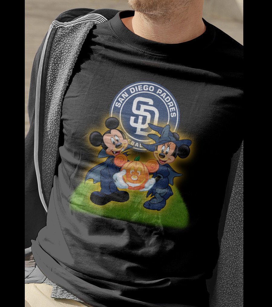 San Diego Padres Halloween Baseball Mickey Minnie Pumpkin T-Shirt