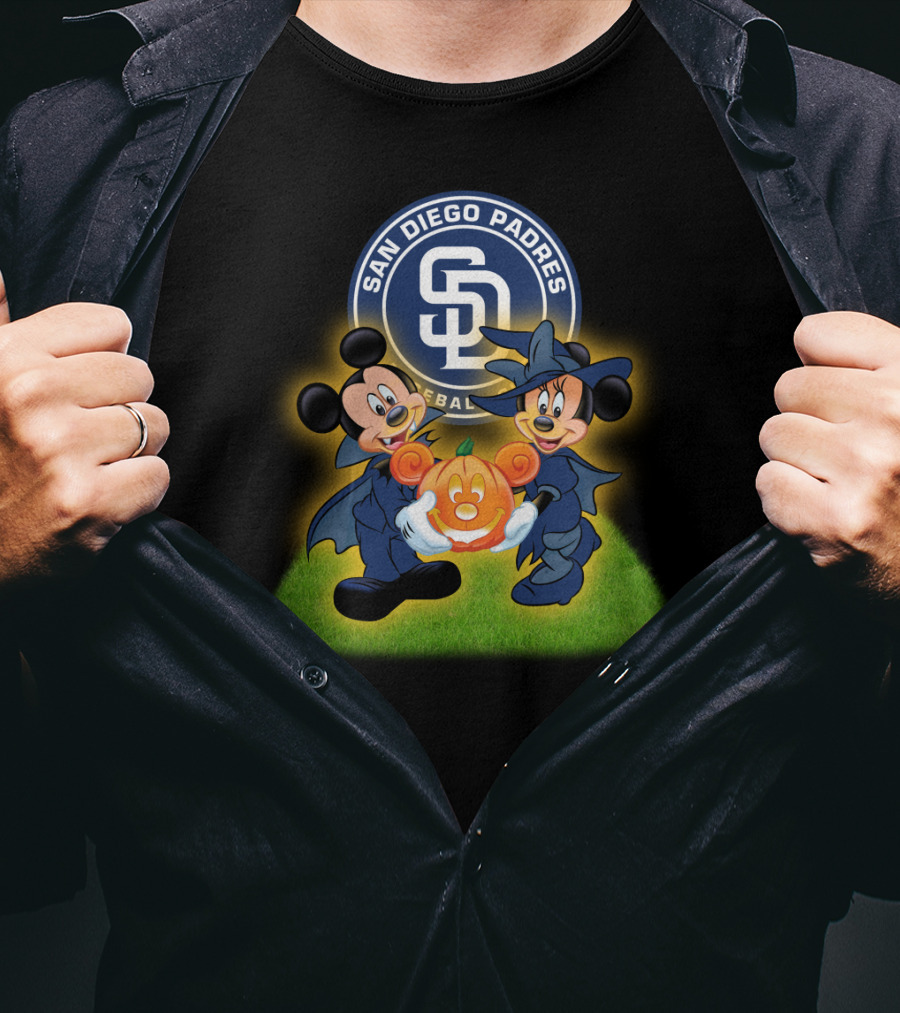 San Diego Padres Halloween Baseball Mickey Minnie Pumpkin T-Shirt
