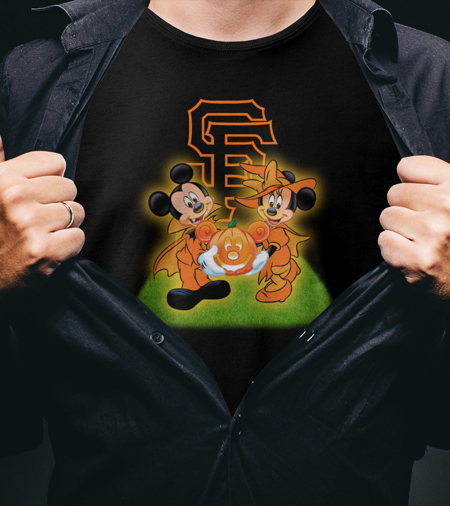Sf Giants Halloween Mickey And Minnie With Pumpkin T-Shirt